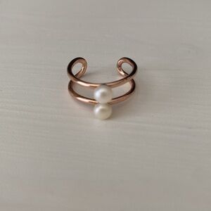 Double Pearl Adjustable Ring - Size 6 - 6.5